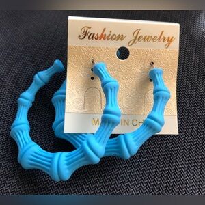 Blue Bamboo Hoop Earrings - Fashion Jewelry